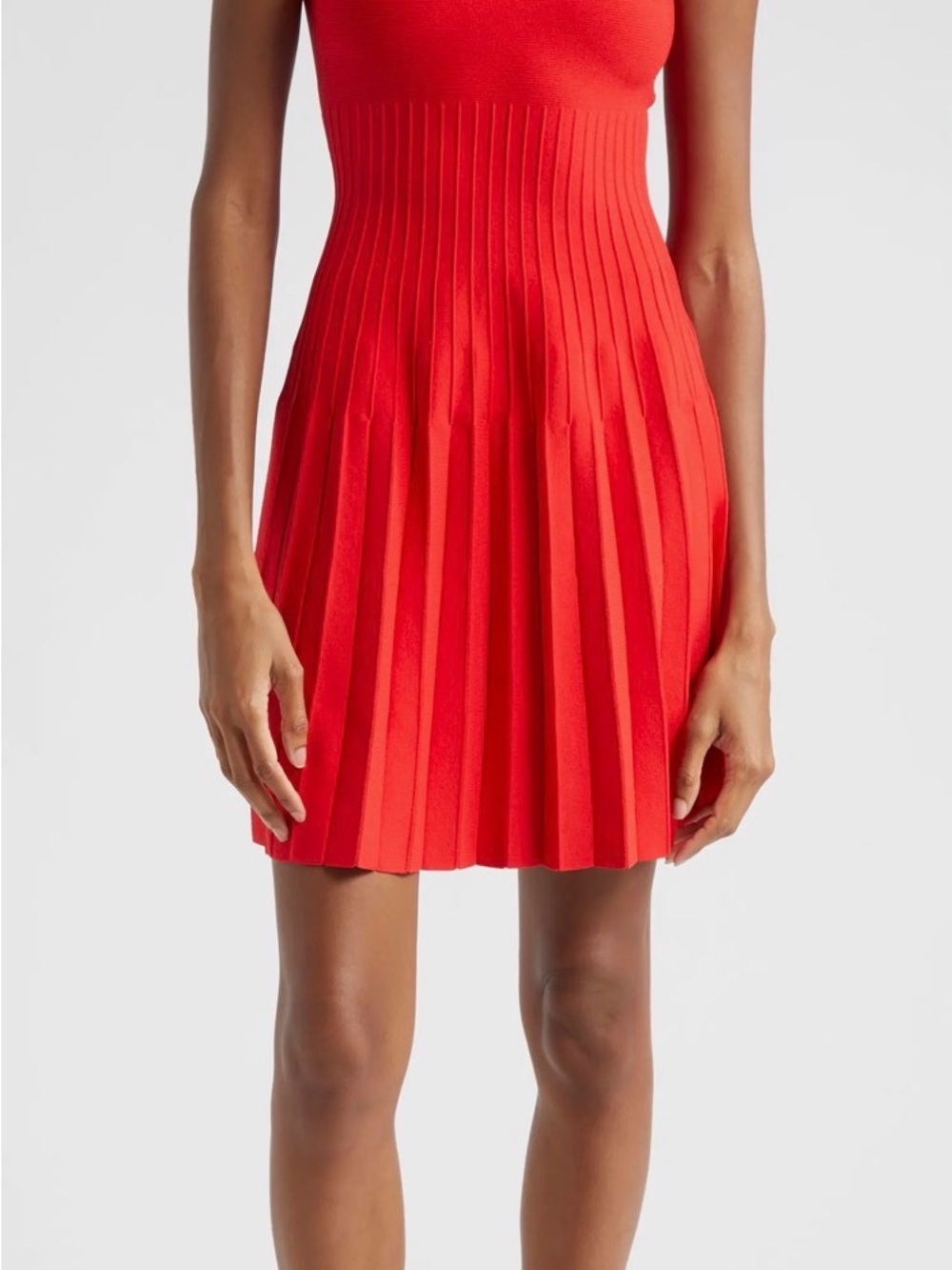 STAUD Red Ellison Mini Dress Fit & Flare Ribbed Knit Square Neck Large L